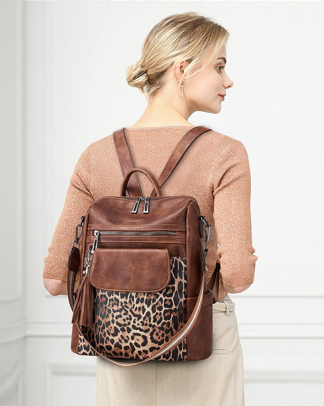 OPAGE Leather Backpack Purse for Women Fashion Designer Ladies Shoulder Bags Travel Backpack With Wristlet