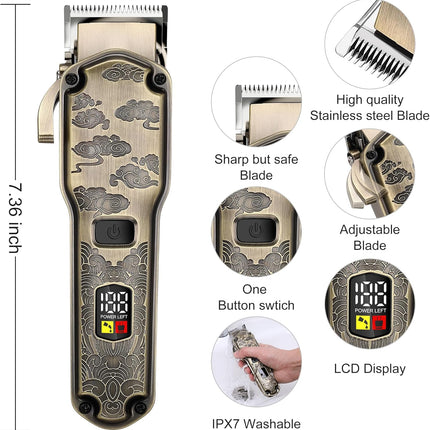 Hatteker Professional Hair Clippers for Men Beard Trimmer Clippers and Trimmer Set Waterproof T-Blade Trimmer Cordless Grooming Kit Nose Body Hair Trimmer Barber Clippers Hair Cutting Kit