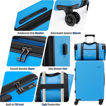 Eeeza Luggage Sets,5 Piece Hard Shell Suitcases with Wheels20/24/28"IceBlue