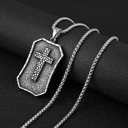 HZMAN Cracked Cross Necklace for Men Boy Stainless Steel Gothic Punk Convex Cross Pendant Jewelry Gift