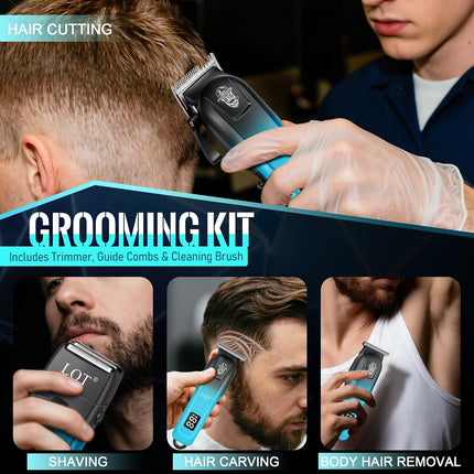 LQT Professional Hair Clippers for Men, Cordless Barber Clippers with Precision Trimmer and Dual Foil Shaver,LED Display, Electric Hair Cutting Machine, Men’s Grooming Kit, Gift for Him