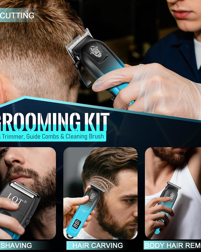 LQT Professional Hair Clippers for Men, Cordless Barber Clippers with Precision Trimmer and Dual Foil Shaver,LED Display, Electric Hair Cutting Machine, Men’s Grooming Kit, Gift for Him