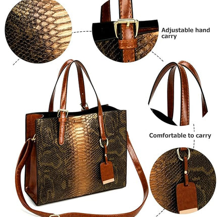 KingTo Women's Crocodile Pattern Satchel Handbags Stylish Tote Handbags crocodile purses for women 3 Pcs Set