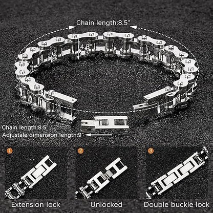 Bike Chain Link Bracelet, Stainless Steel Chain Bracelet for Men, Fashionable and Versatile Motorcycle Chain Bracelet, Holiday/Anniversary/Valentine's Day Gift