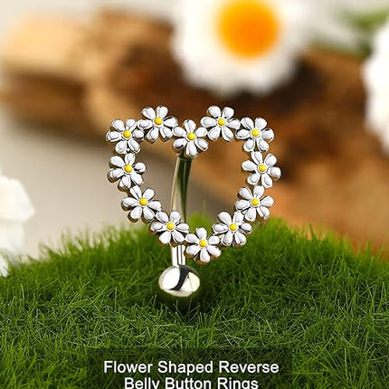 Melighting 14G Belly Button Rings Reverse Belly Rings Stainless Steel 316L Flower Belly Piercing