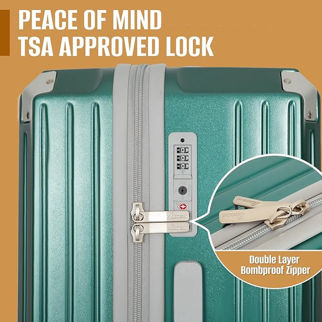 Romswi 5-Piece Luggage Set with Cup Holder TSA Lock, 20" 24" 28" Hardside Spinner Suitcase with Duffel Bag, Lightweight Durable PC+ABS Sage Green Travel Luggage