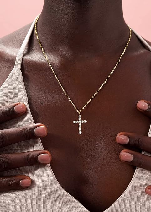 S.Leaf Cross Necklace for Women Cross Chain Sterling Silver