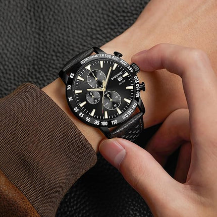 Mens Business Casual Watches Leather Band, Men's Watch with Chronograph Display, Men's Wrist Watches with Day Date Elegant Gift for Men