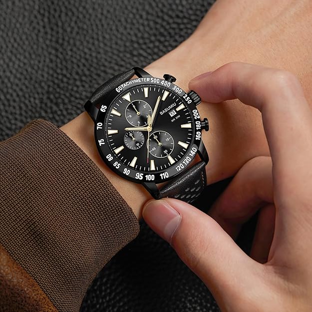 Mens Business Casual Watches Leather Band, Men's Watch with Chronograph Display, Men's Wrist Watches with Day Date Elegant Gift for Men