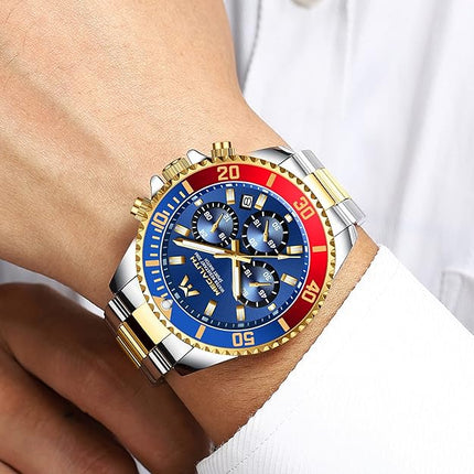 MEGALITH Mens Watches Stainless Steel Waterproof Analog Quartz Fashion Business Chronograph Watch for Men, Auto Date