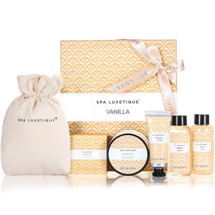 Spa Luxetique Spa Gifts for Women 6pc Vanilla Bath Sets Women Gift With Body Lotion, Shower Gel, Bubble Bath, Hand Cream, Bath and Body Gifts Set, Christmas Gifts