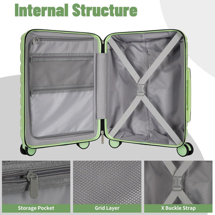 Lightweight Luggage with Spinner Wheels & YKK Zipper, 3-Piece Suitcase ABS+PC Hardside Luggage Set with TSA Lock, Light Avocado Green (20+24+28 inch)