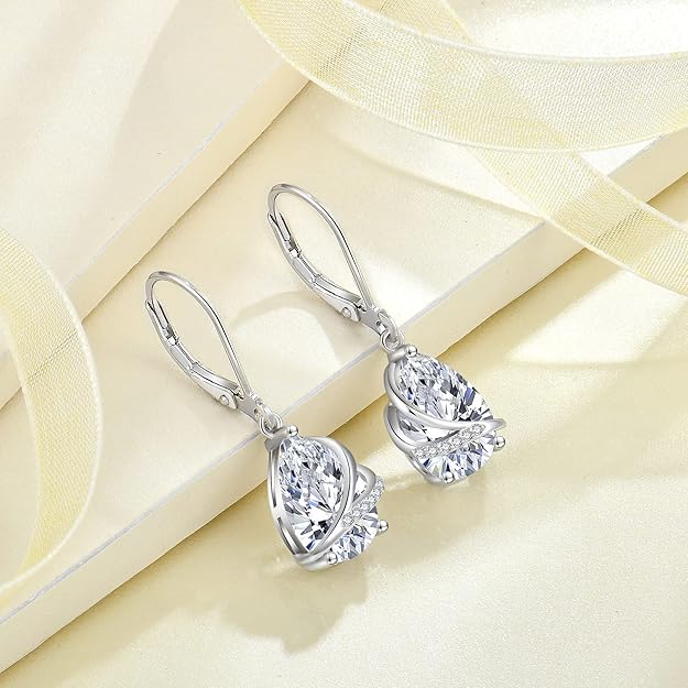 Teardrop Jewelry Set for Women 925 Sterling Silver April Birthstone Necklace and Earrings Set Cubic Zirconia Simulated Diamond Jewelry Gifts for Her