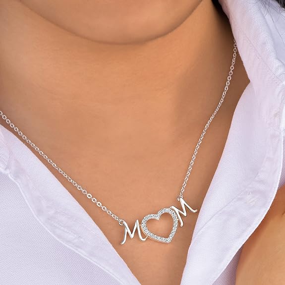 ELEGANZIA Mom Necklace For Women Sterling Silver, First Mother's Day Necklace for New Moms, Mothers Day Jewelry for Mom Grandma Daughter