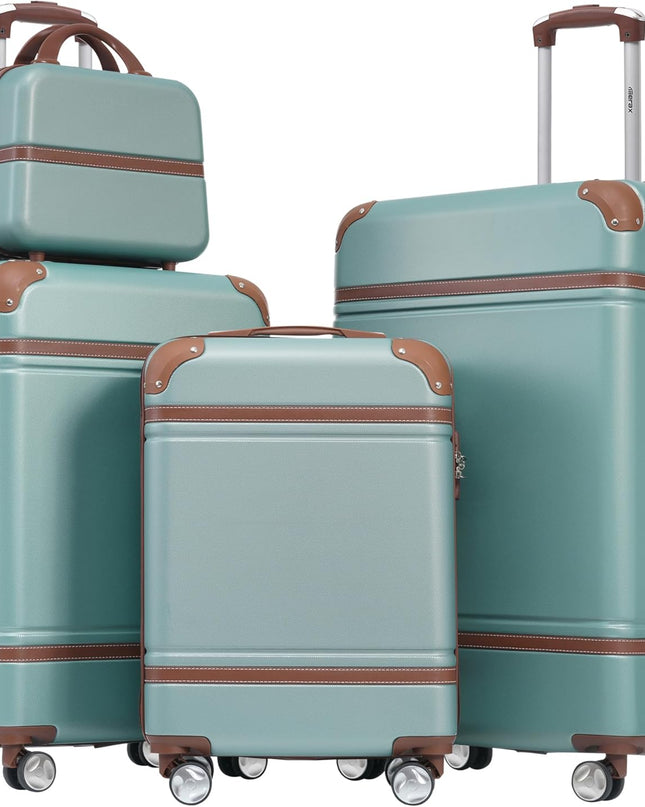 Merax Luggage Set, 3 Piece Luggage with Cosmetic Case, Vintage Hardcase Suitcase with Wheels, Expandable Luggage Airline Approved(Blue Green,20"+24"+28")