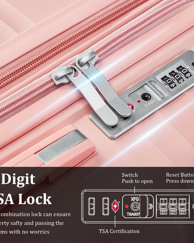 4-Piece Expandable Hardshell Luggage Set with TSA Lock (14/20/24/28) - Lightweight PP Suitcases, 360° Silent Spinner Wheels and Durable 100LB Handle for Air Travel (Pink)