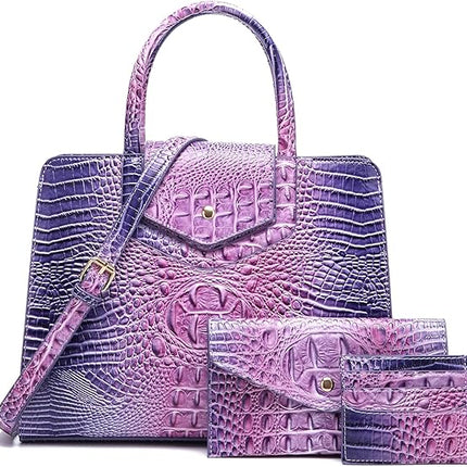 Women Embossed Pattern Satchel Handbags Wallet 3 pcs Set Crossbody Tote Top Handle Vegan Leather Ladies Bag