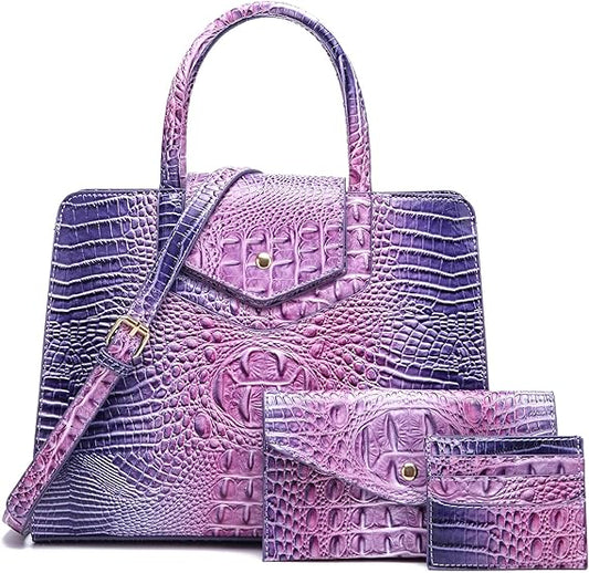 Women Embossed Pattern Satchel Handbags Wallet 3 pcs Set Crossbody Tote Top Handle Vegan Leather Ladies Bag