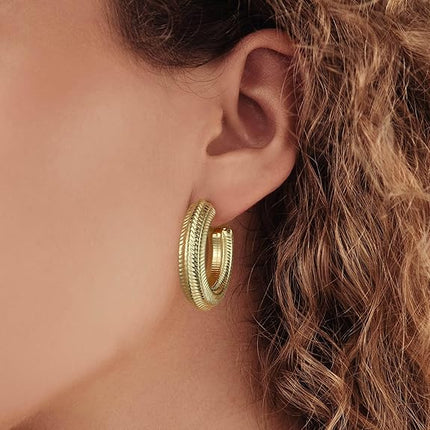 Chunky Gold Hoop Earrings for Women, 14k Gold Chunky Earrings for Women Big Large Gold Hoop Earrings Tarnish Free Gold Earrings Hypoallergenic Lightweight Thick Hoop Earrings Trendy Gold Hoop Earrings