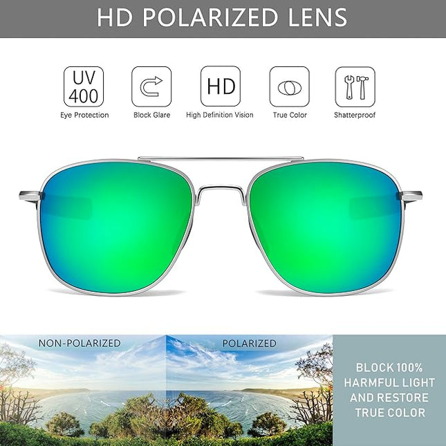 SUNGAIT Men's Military Style Polarized Pilot Aviator Sunglasses Bayonet Temples