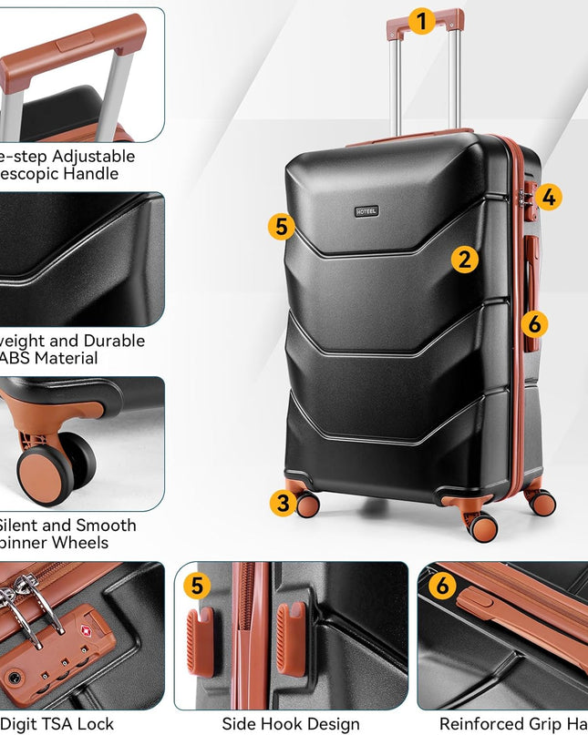 Hoteel Luggage Set 3 Piece, 4-Yr Warranty Wet & Dry Separation ABS Hardshell Suitcase with Spinner Wheels TSA Lock, Lightweight Travel Carry on Luggages for Business, Black(20/24/28)