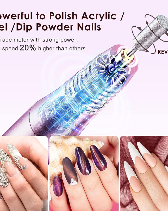 COSLUS Cordless Nail Drill Electric File: Professional for Acrylic Gel Dip Powder Nails Portable Nail Drill Machine Kit for Manicure Pedicure Nail Set with Everything Rechargeable Lightweight