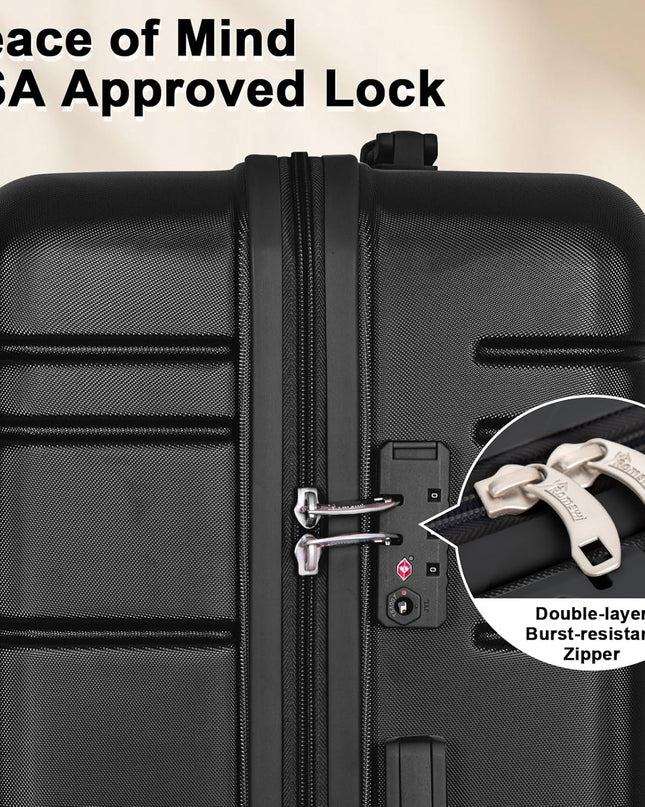 Romswi 5PCS Luggage Sets,Lightweight PC+ABS Hardshell Luggage with Spinner Wheels TSA Lock, Durable Suitcase Sets with Duffel Bag Travel Bag Black (20/24/28inch)