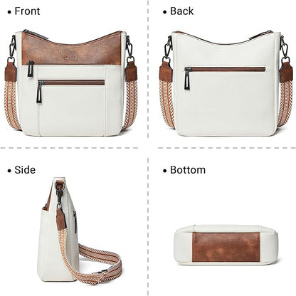 Shrrie Crossbody Bags for Women Trendy Vegan Leather Purses Hobo Handbags Shoulder Bag with Detachable Strap for Traveling