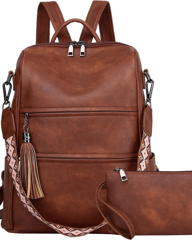 PU Leather Backpack Purse for Women, Multipurpose Design Shoulder Bag Handbags Convertible Fashion Travel bag with Wristlet