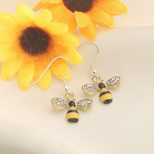 Gzrlyf Bumble Bee Dangle Earrings Crystal Bee Pendant Animal Earrings Hummingbirds Butterfly Gifts (honey bee earrings)