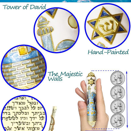 Enamel Mezuzah with Scroll for Door, Easy 2-Way Install, 4”