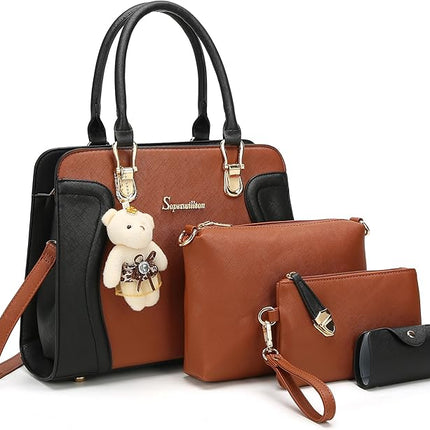 Soperwillton Women's Fashion Handbags Tote Bags Shoulder Bag Top Handle Satchel Purse Set 4pcs