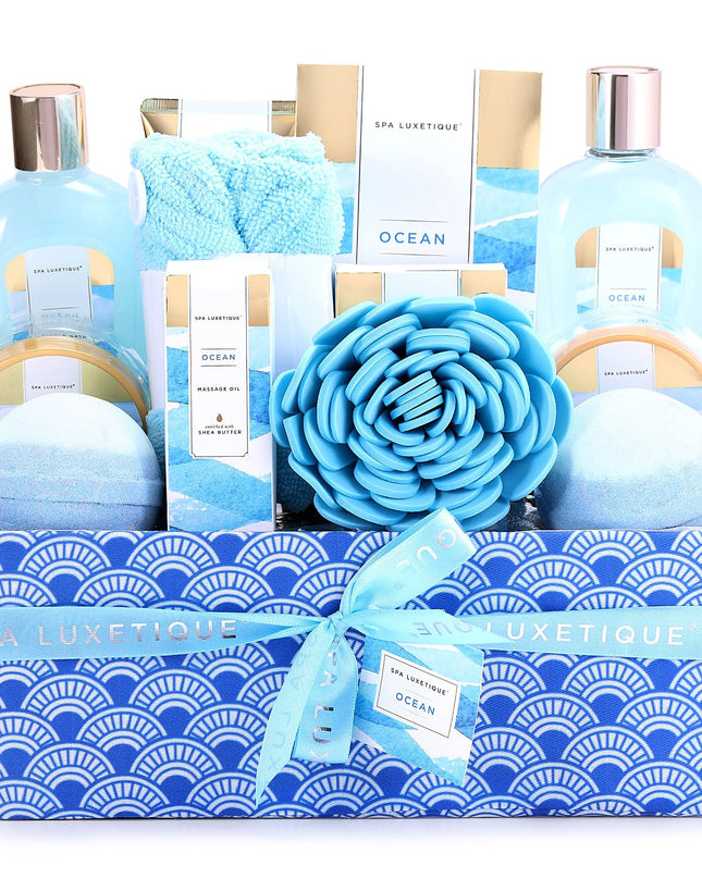Spa Gift Basket for Women, Spa Luxetique Bath Gift Set - 12 Pcs Ocean Scented Home Bath Kit, Includes Bath Bombs, Body Scrub, Bubble Bath, Body Lotion & More, Spa Set for Women Gift