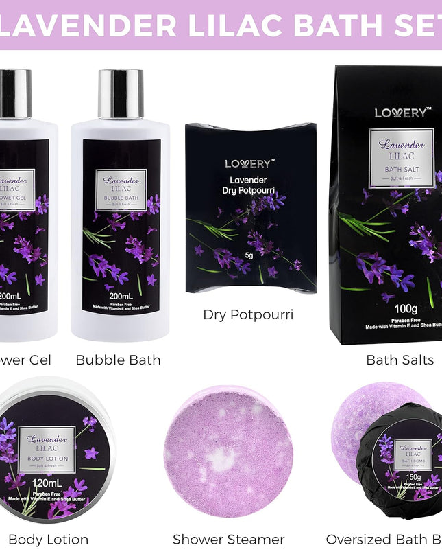 Christmas Gift Basket Bath and Body Gifts for Men – Spa GiftBaskets for Women, Lavender Lilac Spa Kit, Bubble Bath,Bath Bomb, Shower Gel, Potpourri, Handmade Basket &More, Self Care Gifts for Women