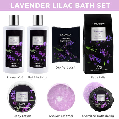 Christmas Gift Basket Bath and Body Gifts for Men – Spa GiftBaskets for Women, Lavender Lilac Spa Kit, Bubble Bath,Bath Bomb, Shower Gel, Potpourri, Handmade Basket &More, Self Care Gifts for Women