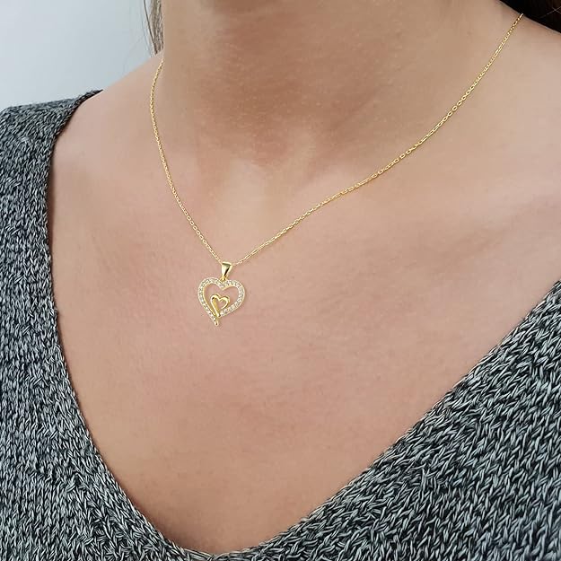 Love Forever Heart Necklace 14K Gold Plated Heart to Heart Delicate Wedding Necklace for Women, Valentine’s Day Gift for Girl,Mother’s Day Presents Jewelry