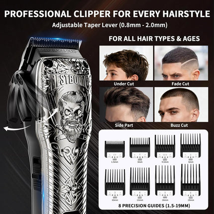 BESTBOMG Professional Cordless Mens Hair Clippers & Beard Trimmer Kits & Sets,Metal Hair Clippers Cutting Grooming Kit with Long Battery Life for Family Barber Use (Gray)
