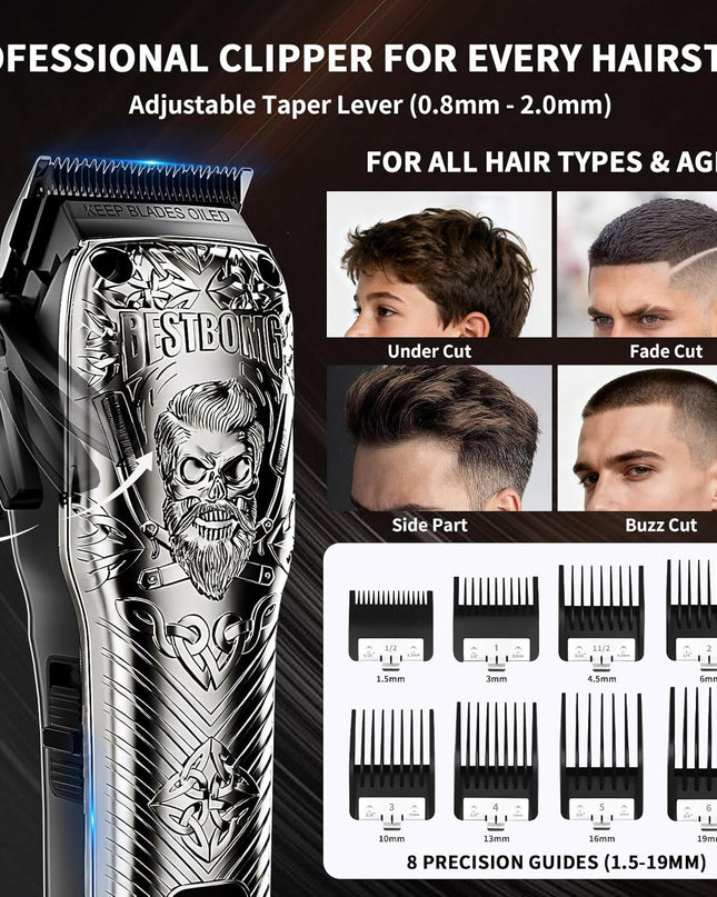 BESTBOMG Professional Cordless Mens Hair Clippers & Beard Trimmer Kits & Sets,Metal Hair Clippers Cutting Grooming Kit with Long Battery Life for Family Barber Use (Gray)
