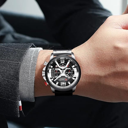 FANMIS Mens Luxury Watches Business Chronograph Dress Waterproof Leather Strap Analog Quartz Wrist Watch