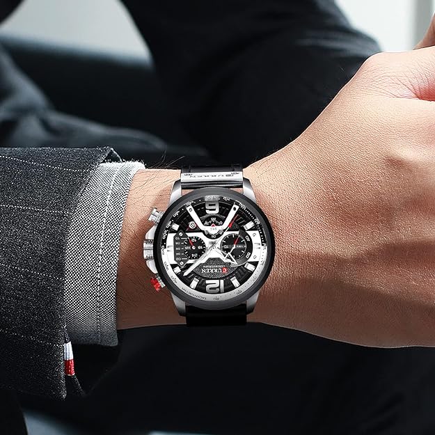 FANMIS Mens Luxury Watches Business Chronograph Dress Waterproof Leather Strap Analog Quartz Wrist Watch