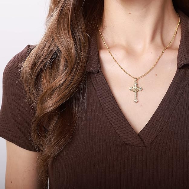 Cross Necklace for Women 18K Gold Plated Cross Pendant Choker Necklace for teen girls