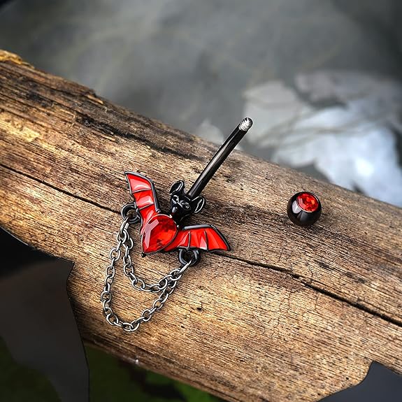Melighting Bat Belly Button Rings 14G Halloween Belly Rings Stainless Steel 316L Clear Red CZ Black Belly Piercing Jewelry for Women