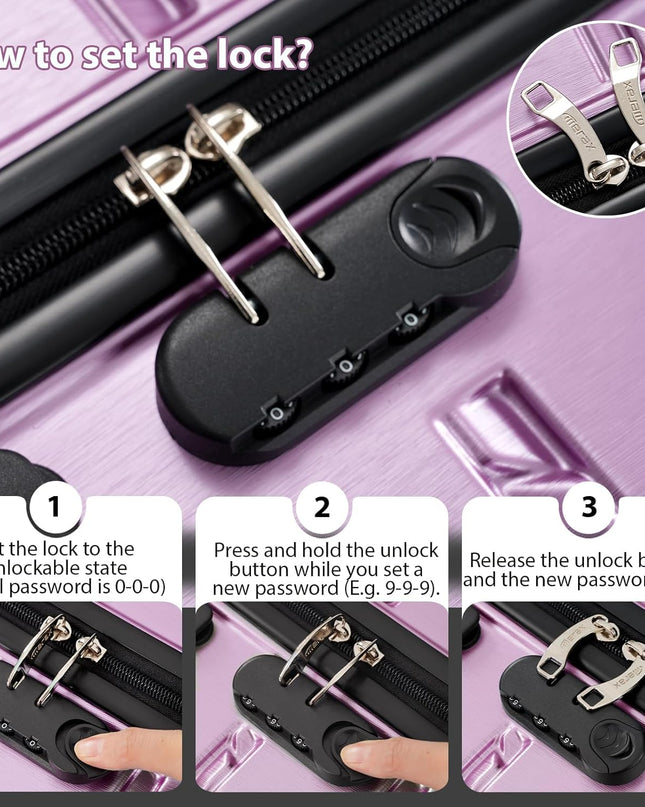 Merax Luggage Set 3 Piece, Hard Shell PC+ABS Lightweight Suitcase Set with Spinner Wheels, Travel Luggage for Women Men (Purple)