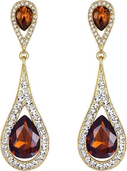 EVER FAITH Women's Jewelry Austrian Crystal Elegant Dual Teardrop Wedding Bride Pierced Dangle Earrings