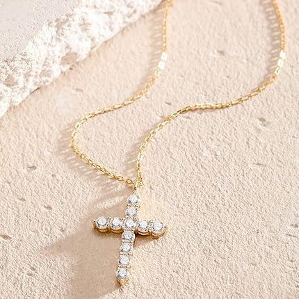 S.Leaf Cross Necklace for Women Cross Chain Sterling Silver