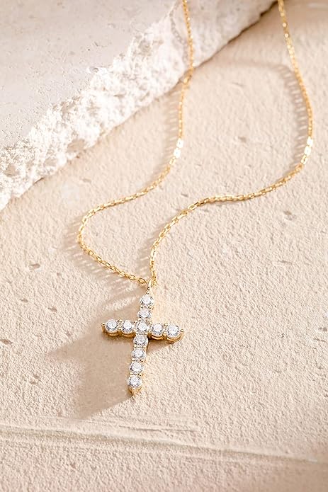 S.Leaf Cross Necklace for Women Cross Chain Sterling Silver