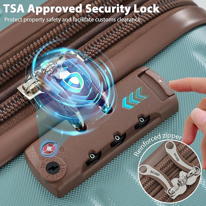 Merax Hardshell Luggage Sets 4 piece Lightweight Suitcases With Wheels TSA Lock Expandable (only 24”/28”) ABS Large Luggage Set(Blue)