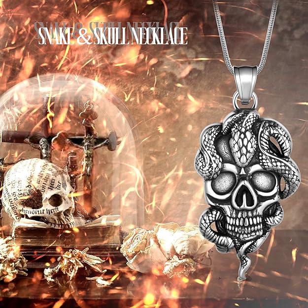 Skull Halloween Punk Necklace - Men 316L Stainless Steel Skeleton Pendant Women Jointed Skeleton Halloween Costume Accessories Goth Punk