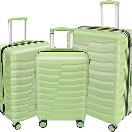 Lightweight Luggage with Spinner Wheels & YKK Zipper, 3-Piece Suitcase ABS+PC Hardside Luggage Set with TSA Lock, Light Avocado Green (20+24+28 inch)