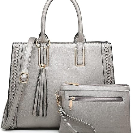 Dasein Purses Handbags for Women Satchel Vegan Leather Shoulder Bags Work Tote for Ladies with Matching Clutch